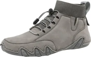 Couple's High Top Casual Shoes Casual Leather Water Proof Boots Splicing Leather Shoes Soft Soled Semi Casual Shoes Men