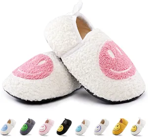 COVS Smile Face Slippers Kids Toddler Slippers for Boys Girls Slippers Toddler House Shoes Non-Slip TPR Soft Sole Kids Slippers Home Socks Shoes