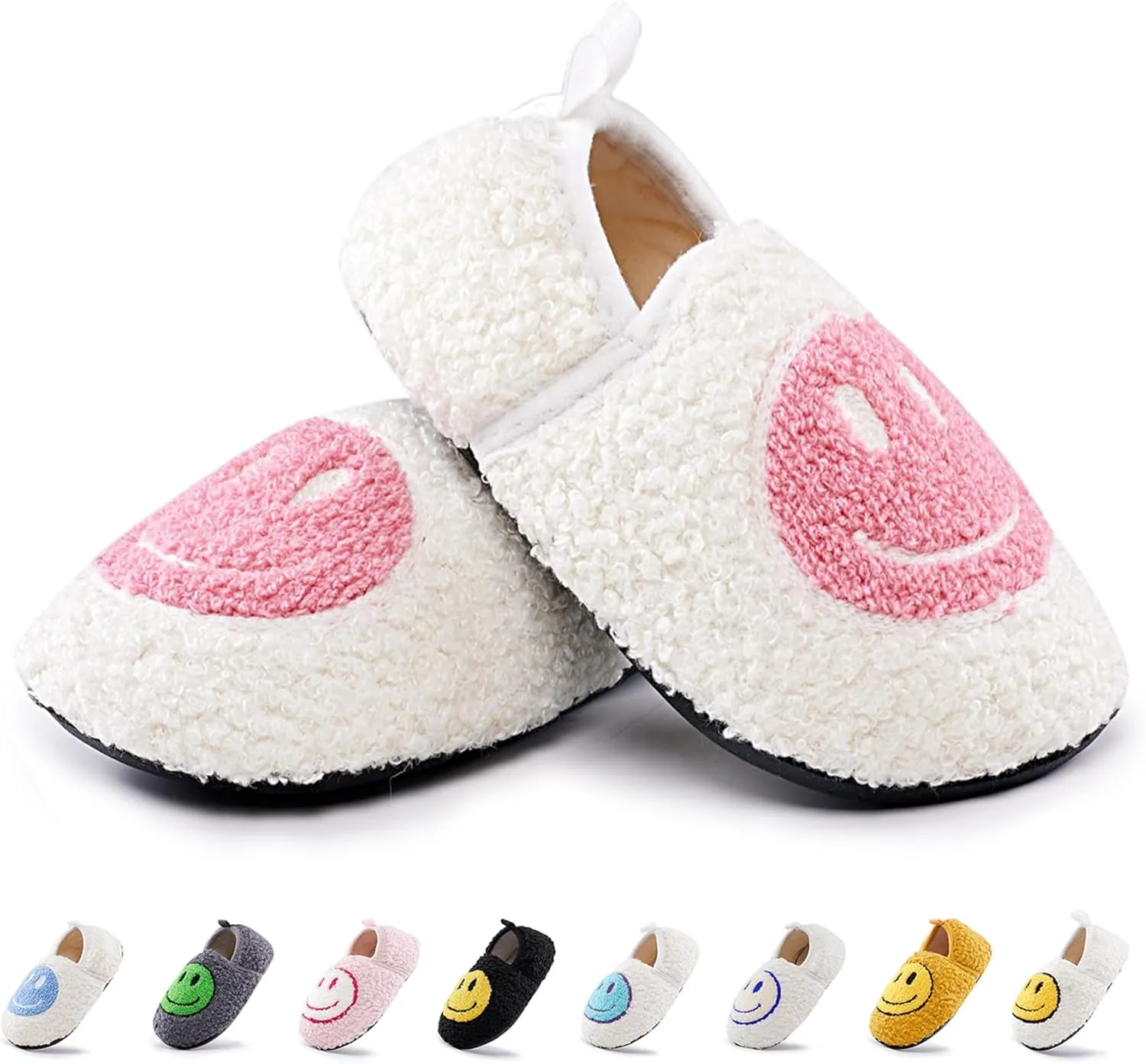COVS Smile Face Slippers Kids Toddler Slippers for Boys Girls Slippers Toddler House Shoes Non-Slip TPR Soft Sole Kids Slippers Home Socks Shoes