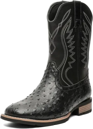 Cowboy Boots for Men Square Toe Classic Embroidered Crocodile Print Western Boot Wide Calf
