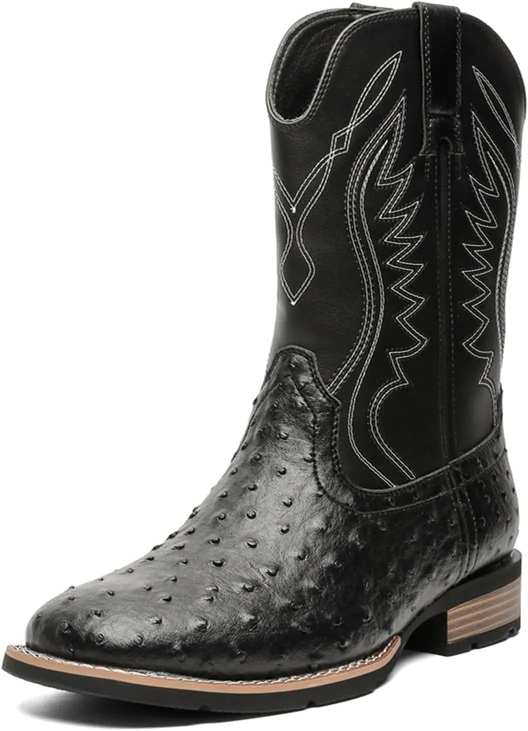 Cowboy Boots for Men Square Toe Classic Embroidered Crocodile Print Western Boot Wide Calf