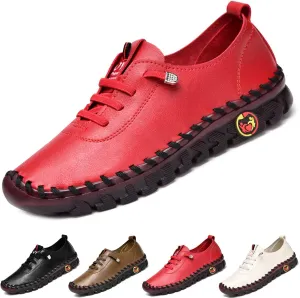 CrazySavage Women's Leather Soft Beef Tendon Flat Bottom Loafers Slip-on Handmade Round Toe Non-Slip Breathable Mom Leisure Walk Shoes