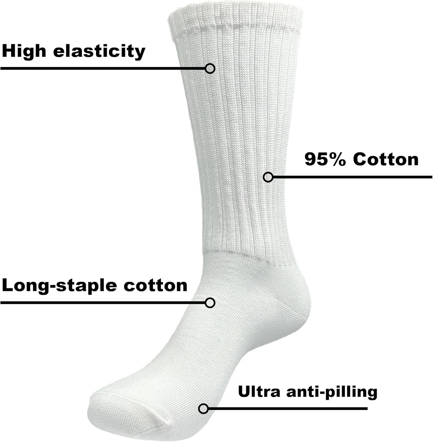 Crew Slouch Sock Unisex 4 Pairs Solid Cotton Retro Socks for Men & Women