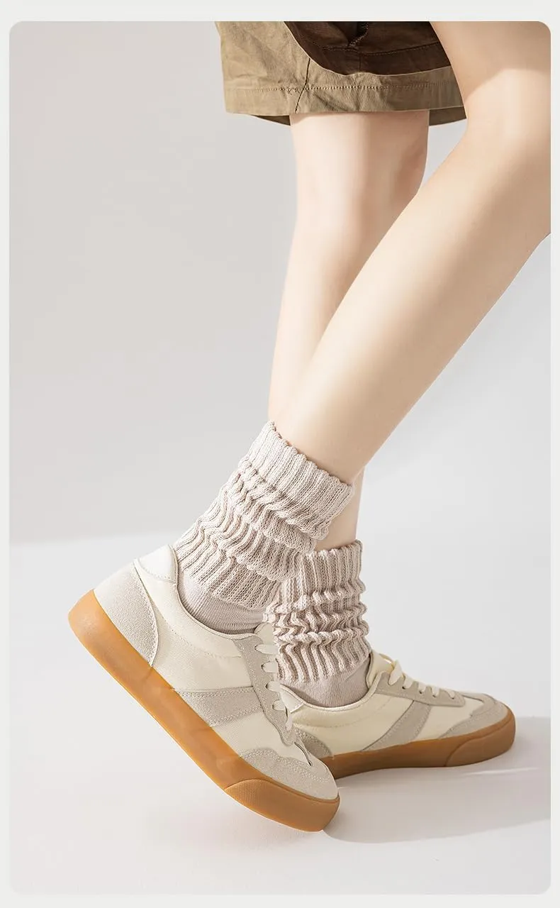 Crew Slouch Sock Unisex 4 Pairs Solid Cotton Retro Socks for Men & Women