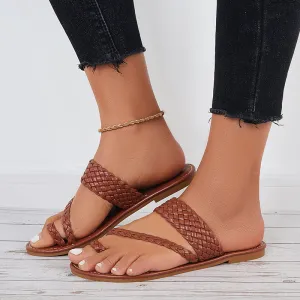 Cross-border shipping Trendy Loop Slippers Toe Braided Slide Beach Sandals Wide Flat