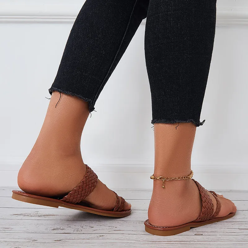 Cross-border shipping Trendy Loop Slippers Toe Braided Slide Beach Sandals Wide Flat