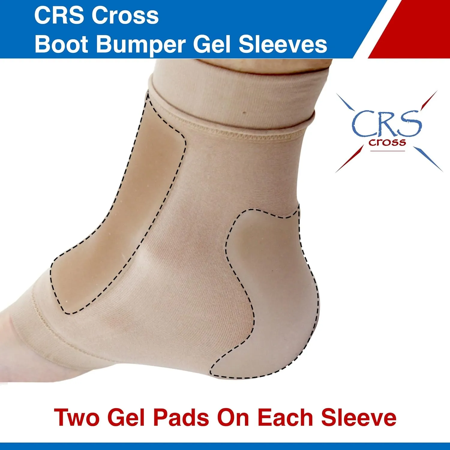 CRS Cross Boot Bumper Gel Sleeve. One Pair of Premium Padded Skate Socks to Cushion and Protect Achilles and Lace Bite. Two Gel Pads on each sleeve for Ice Skating and Hockey. (X-Large)