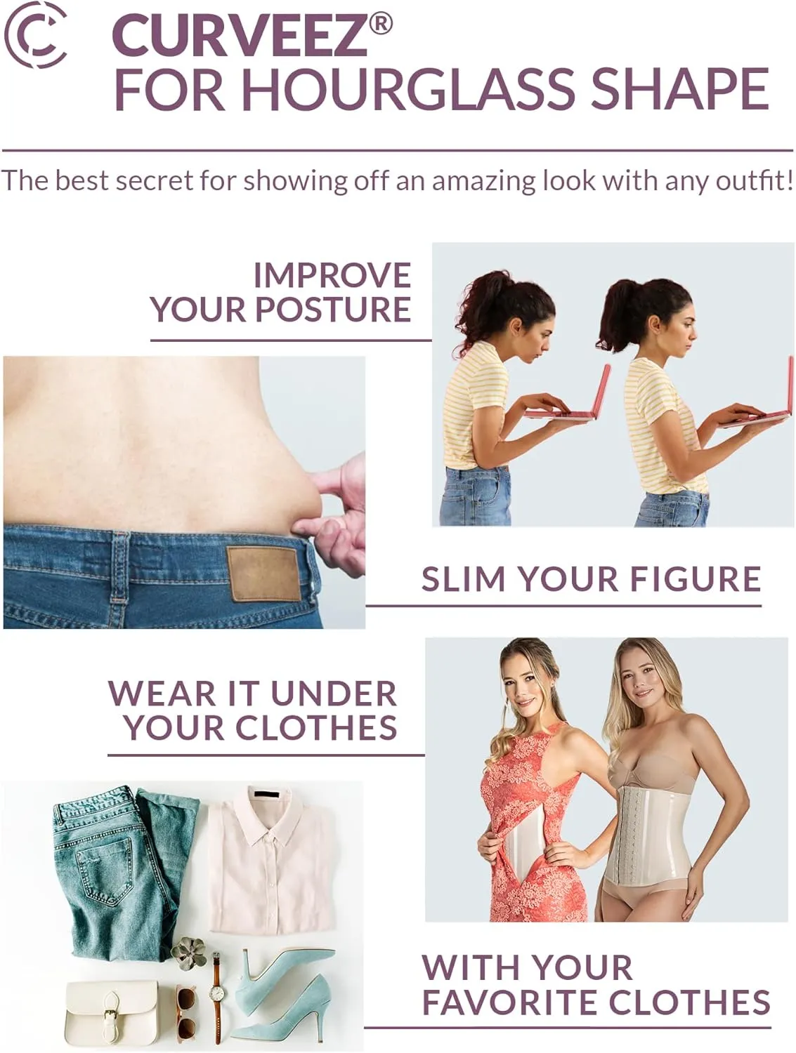 CURVEEZ Colombian Fajas - Waist Trainer Corset Shapewear for Women, Postpartum Belly Band, Tummy Control, Body Shaper