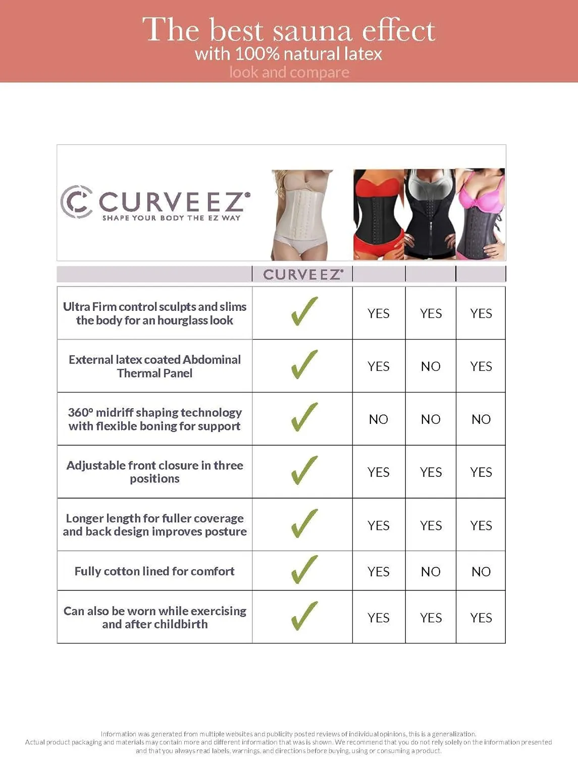 CURVEEZ Colombian Fajas - Waist Trainer Corset Shapewear for Women, Postpartum Belly Band, Tummy Control, Body Shaper