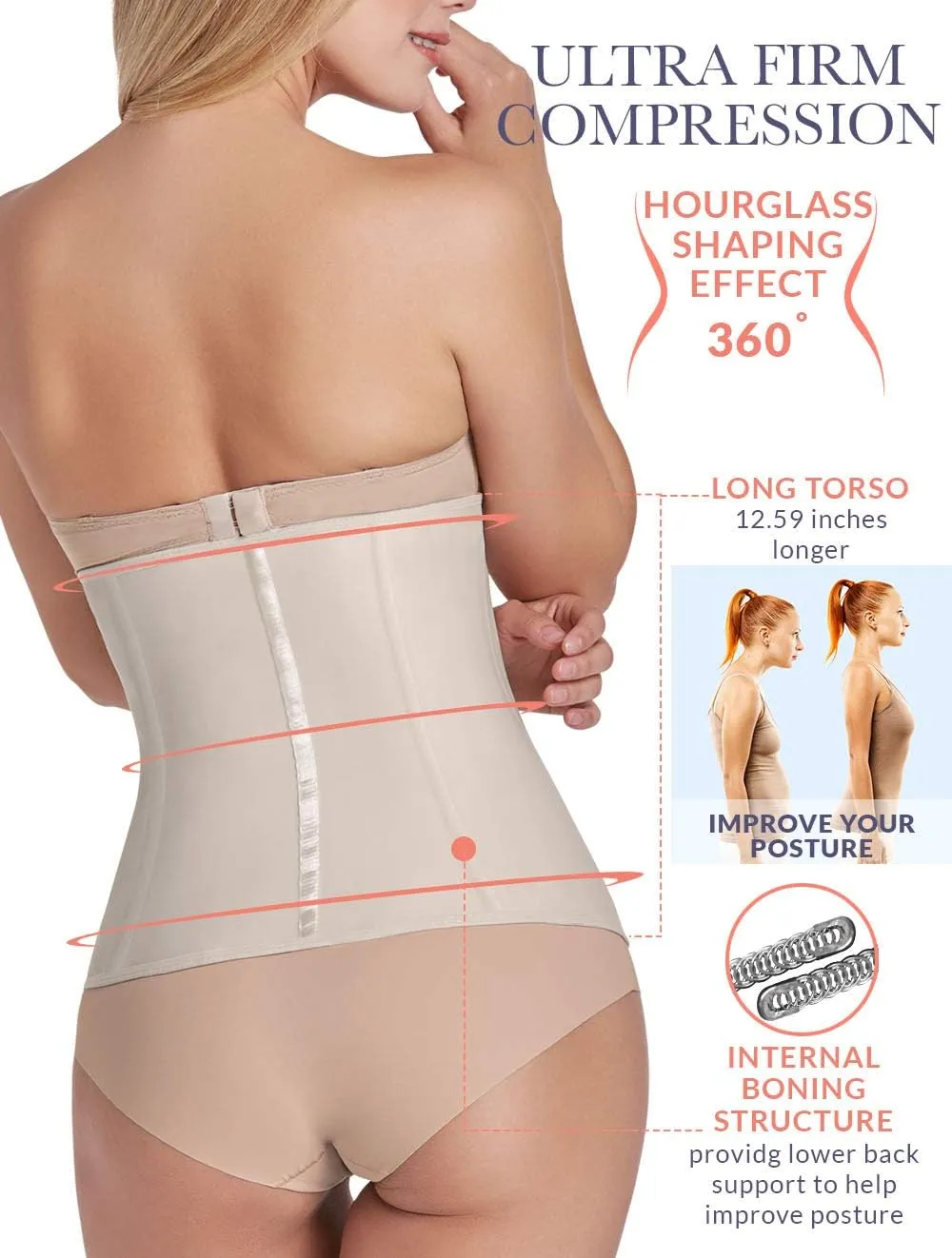 CURVEEZ Colombian Fajas - Waist Trainer Corset Shapewear for Women, Postpartum Belly Band, Tummy Control, Body Shaper