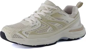 CUSHIONAIRE Sonic Women’s Comfortable Casual Walking Sneakers – Fabric & Vegan Leather Lace-Up Trainer   Memory Foam