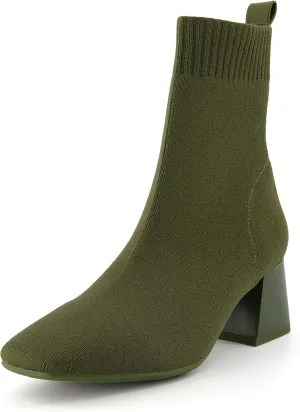 CUSHIONAIRE Women's Milo Stretch Ankle Sock Boot – Soft Knit Upper, Memory Foam Padding, Lightweight 1.75" Heel, Wide Widths Available