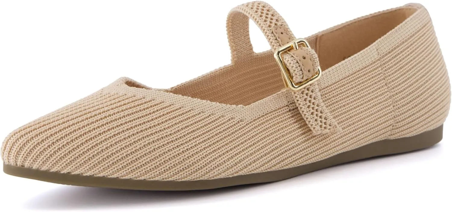 CUSHIONAIRE Women's Sonnet Mary Jane Knit Flat with  Memory Foam, Wide Widths Available