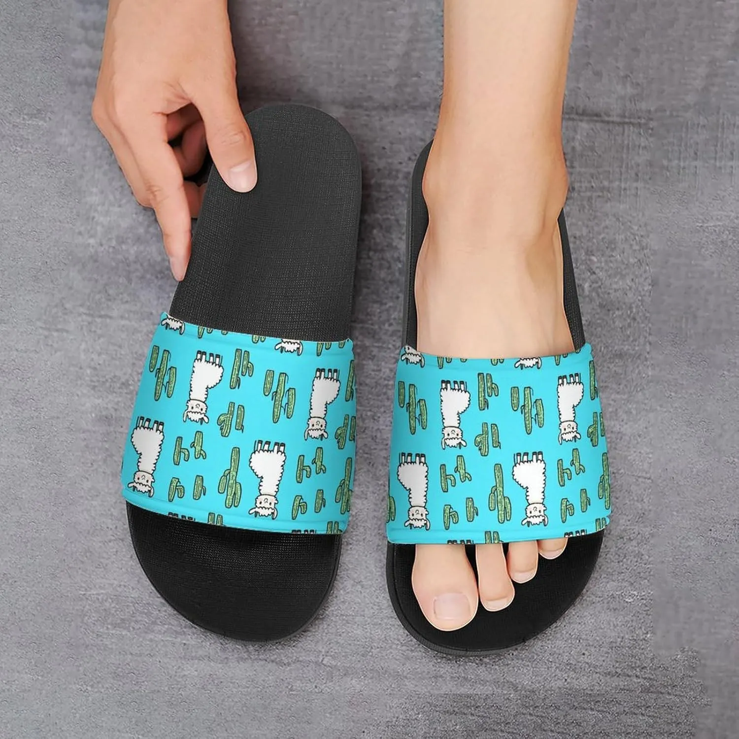 Cute Alpacas Cactus Llamas Shower Sandals Home Slippers Non-Slip Quick Drying Beach Bathroom Slipper