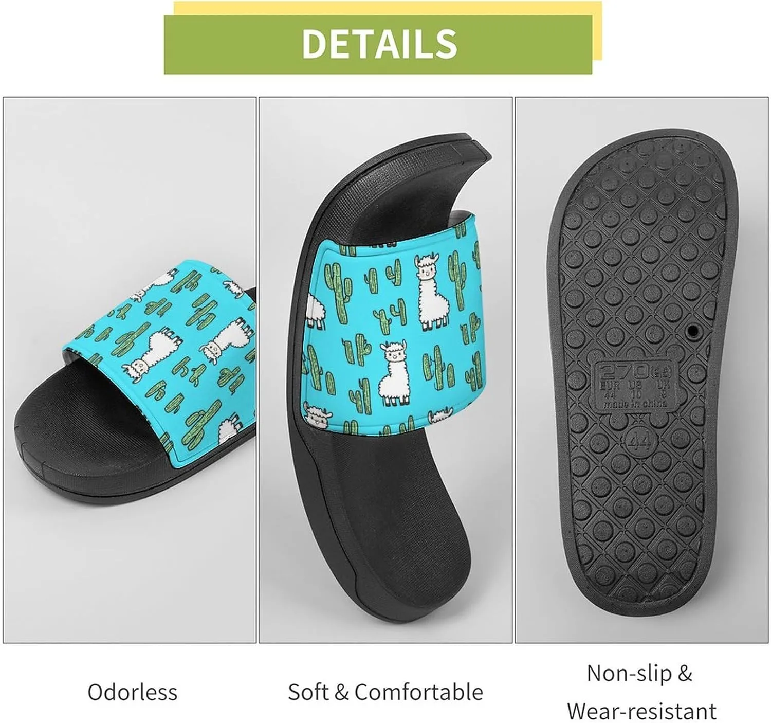 Cute Alpacas Cactus Llamas Shower Sandals Home Slippers Non-Slip Quick Drying Beach Bathroom Slipper