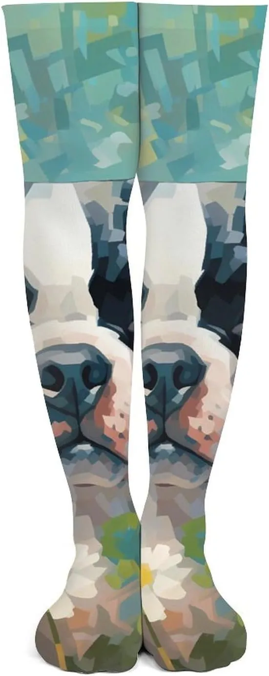 Cute Boston Terrier Dog Watercolor Thigh High Socks Warm Boot Stockings Over The Knee High Socks Long Winter Stockings