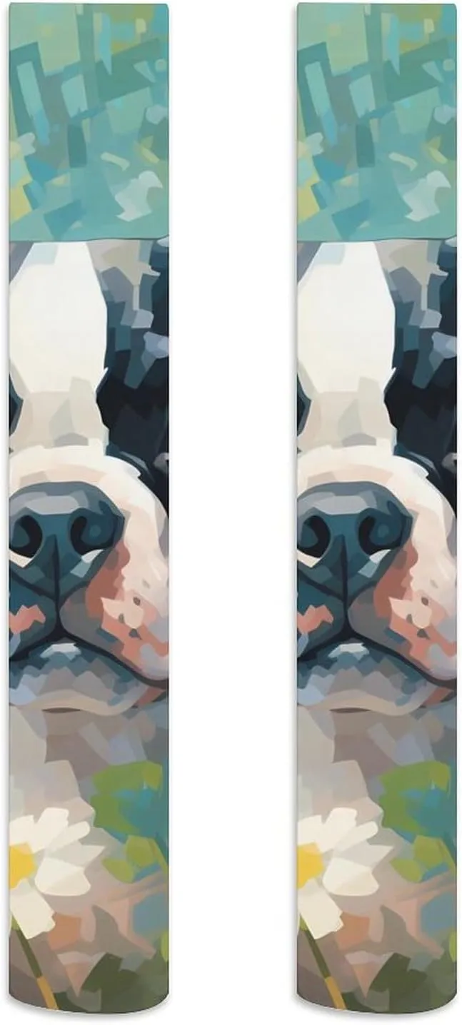 Cute Boston Terrier Dog Watercolor Thigh High Socks Warm Boot Stockings Over The Knee High Socks Long Winter Stockings