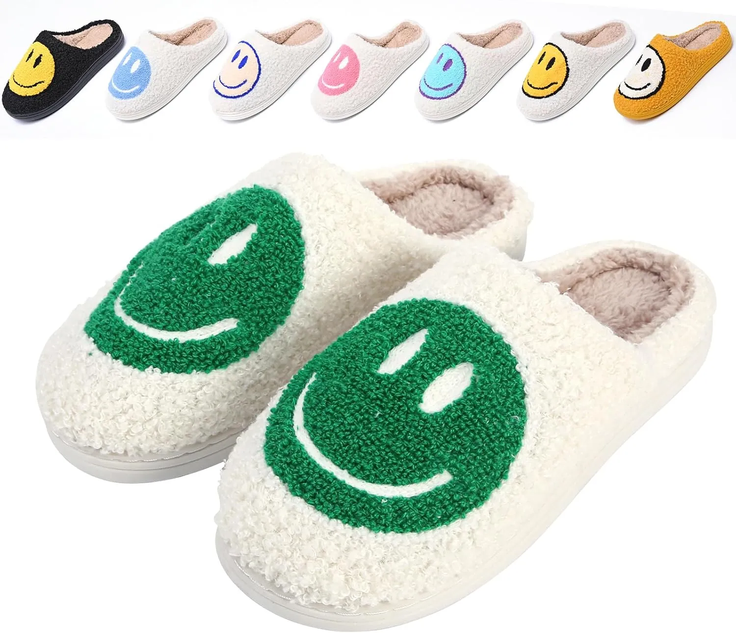 Cute Smile Face Slippers for Women and Men,Soft Plush Comfy Warm Couple Slip-On House Happy Face Slippers For Winter Indoor Outdoor Smile Slippers Non-slip Fuzzy Flat Slides