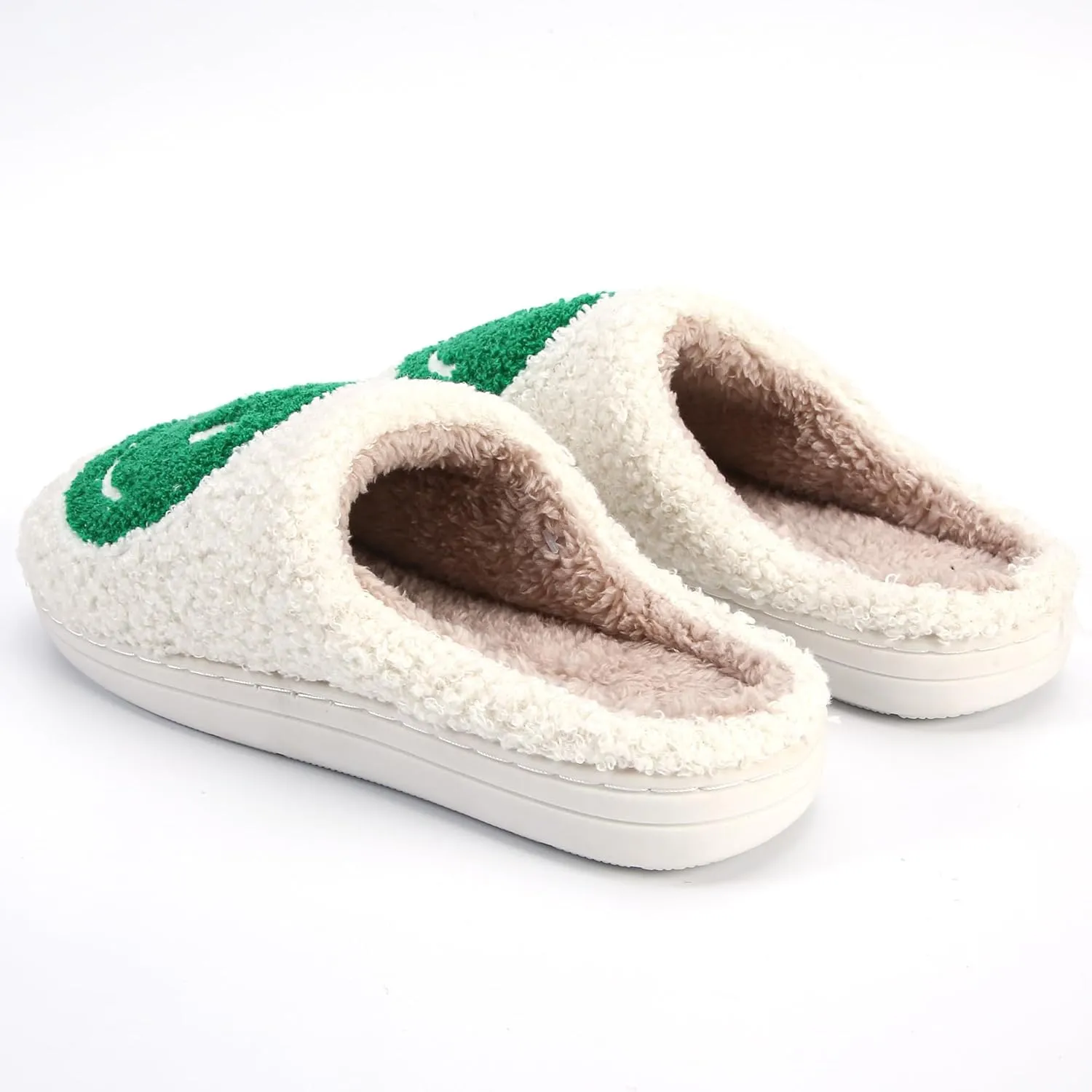 Cute Smile Face Slippers for Women and Men,Soft Plush Comfy Warm Couple Slip-On House Happy Face Slippers For Winter Indoor Outdoor Smile Slippers Non-slip Fuzzy Flat Slides