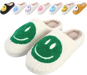 Cute Smile Face Slippers for Women and Men,Soft Plush Comfy Warm Couple Slip-On House Happy Face Slippers For Winter Indoor Outdoor Smile Slippers Non-slip Fuzzy Flat Slides