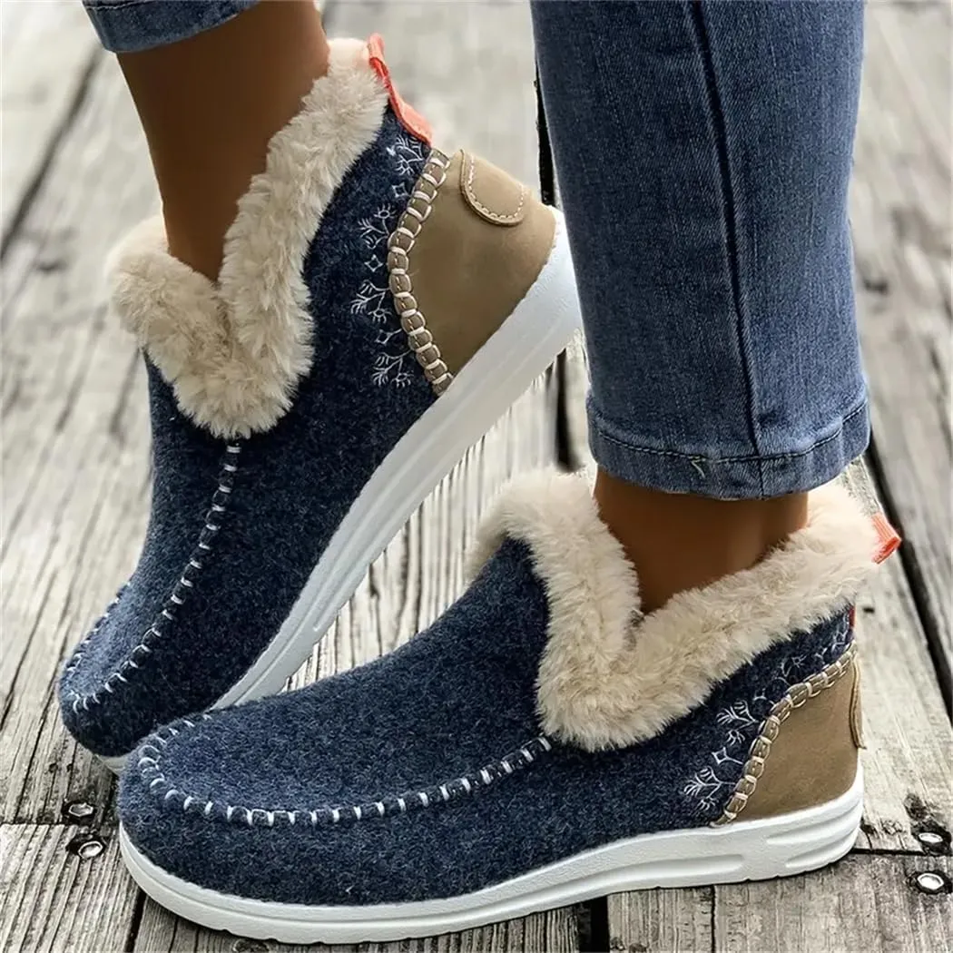 Cydmoty Women's Winter Plush-Lined Slip-On Shoes - Warm, Thermal Flat Shoes with Round Toe for Outdoor Walking
