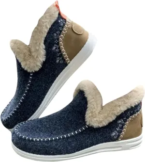 Cydmoty Women's Winter Plush-Lined Slip-On Shoes - Warm, Thermal Flat Shoes with Round Toe for Outdoor Walking