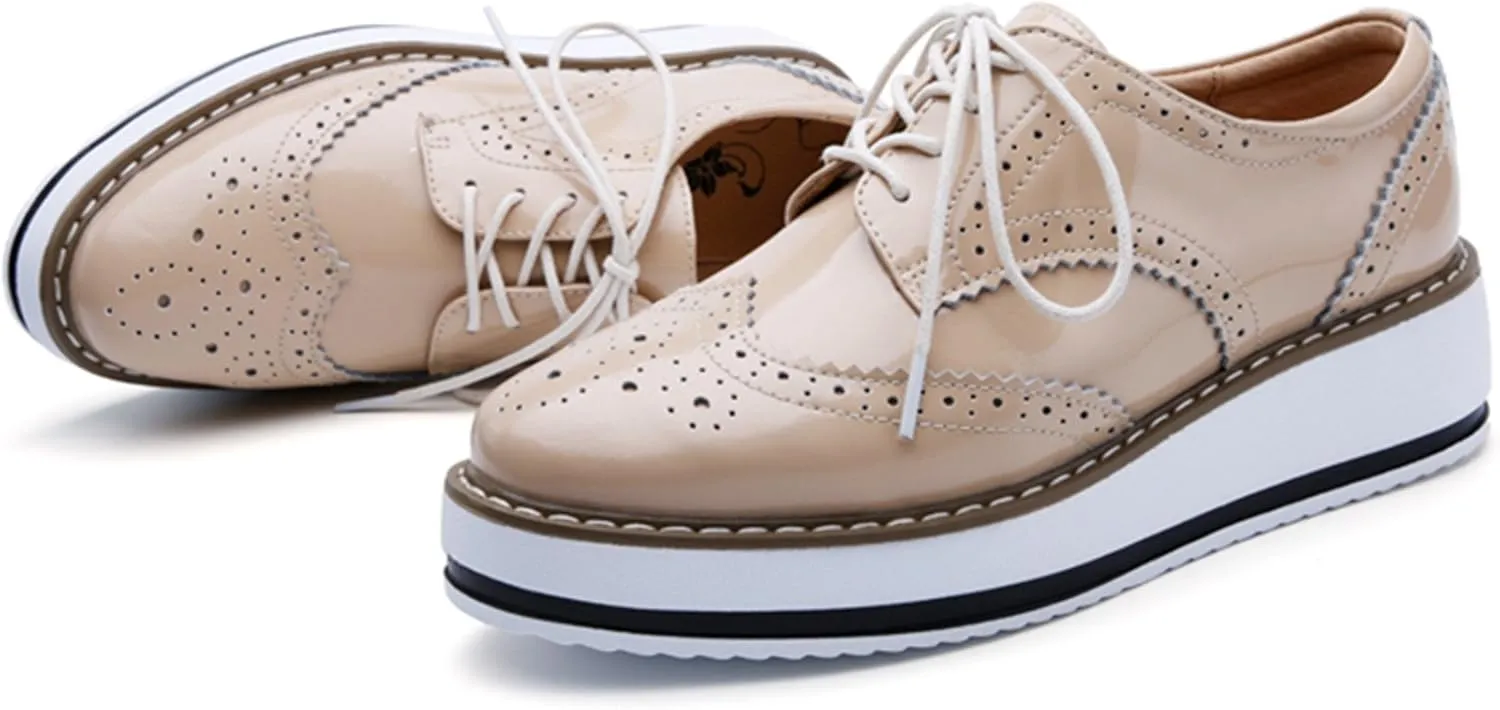 DADAWEN Women's Platform Lace-Up Wingtips Square Toe Oxfords Shoe