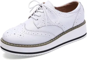 DADAWEN Women's Platform Lace-Up Wingtips Square Toe Oxfords Shoe
