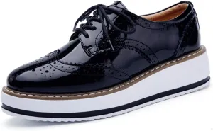 DADAWEN Women's Platform Lace-Up Wingtips Square Toe Oxfords Shoe