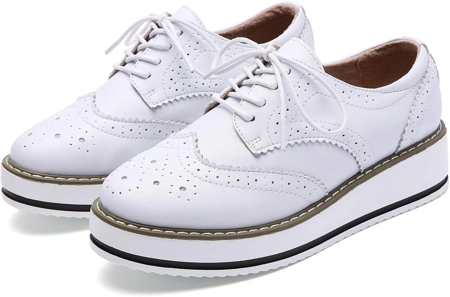 DADAWEN Women's Platform Lace-Up Wingtips Square Toe Oxfords Shoe