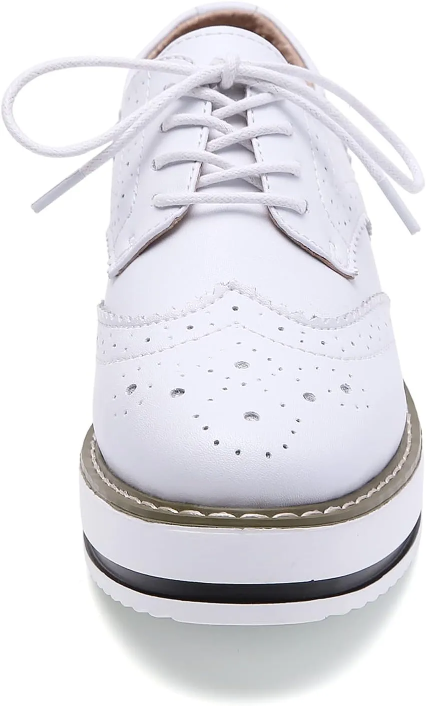 DADAWEN Women's Platform Lace-Up Wingtips Square Toe Oxfords Shoe