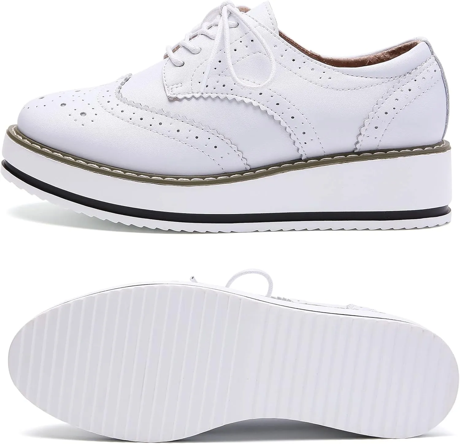 DADAWEN Women's Platform Lace-Up Wingtips Square Toe Oxfords Shoe
