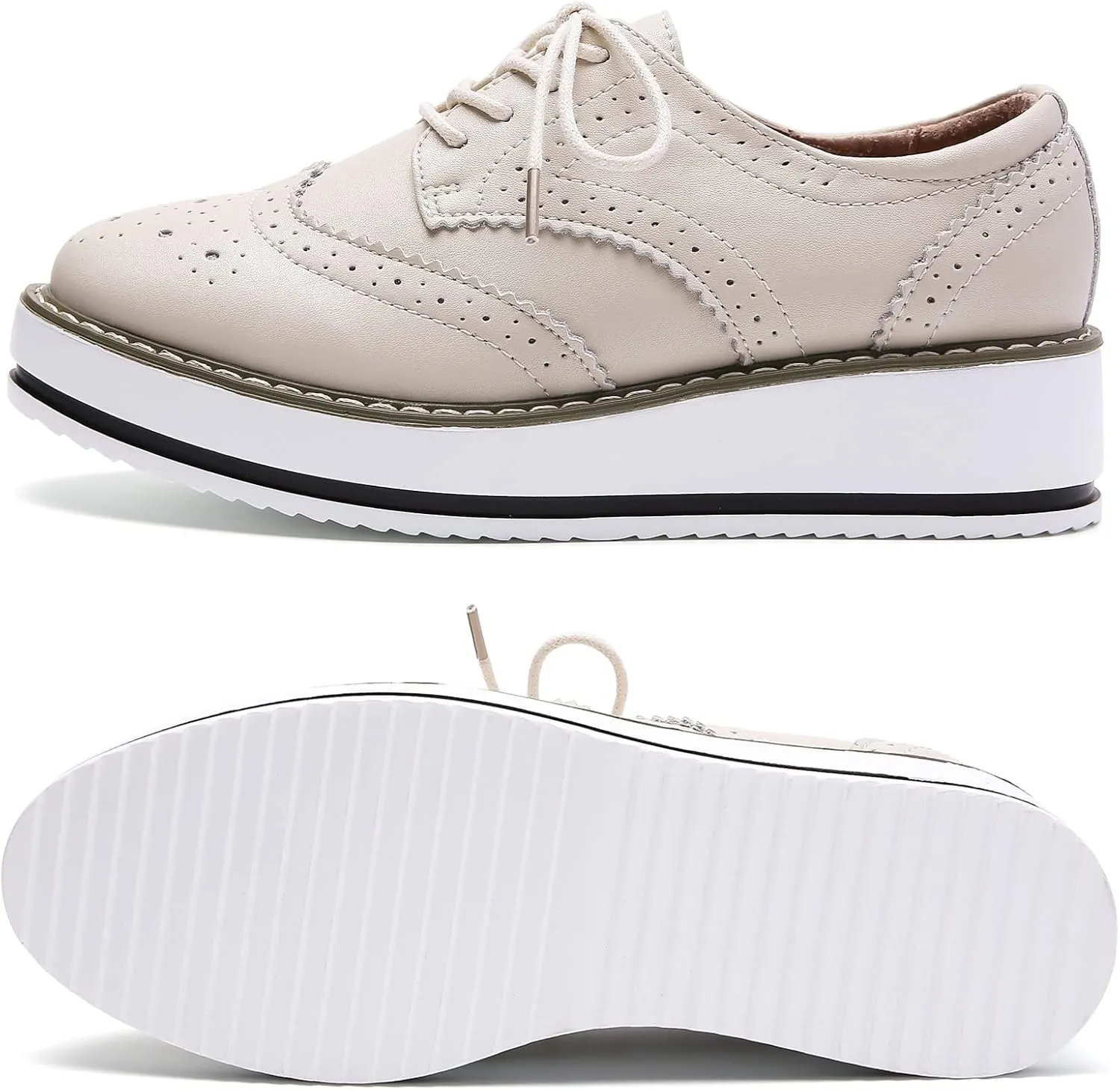 DADAWEN Women's Platform Lace-Up Wingtips Square Toe Oxfords Shoe