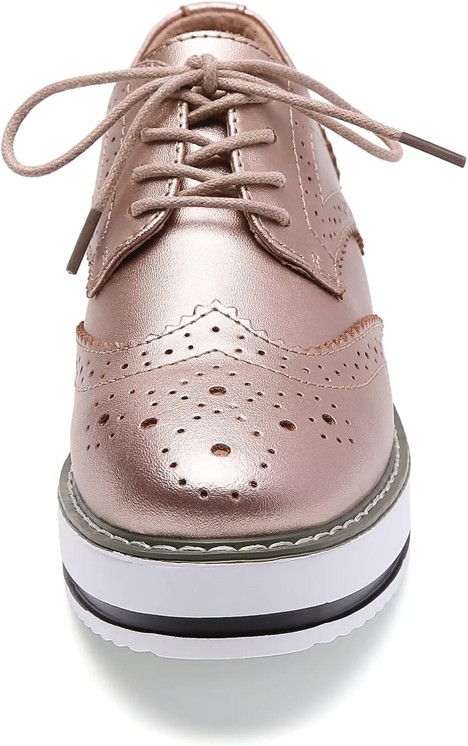 DADAWEN Women's Platform Lace-Up Wingtips Square Toe Oxfords Shoe