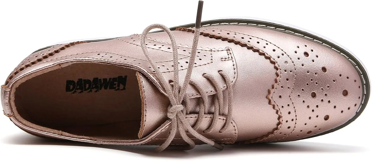 DADAWEN Women's Platform Lace-Up Wingtips Square Toe Oxfords Shoe