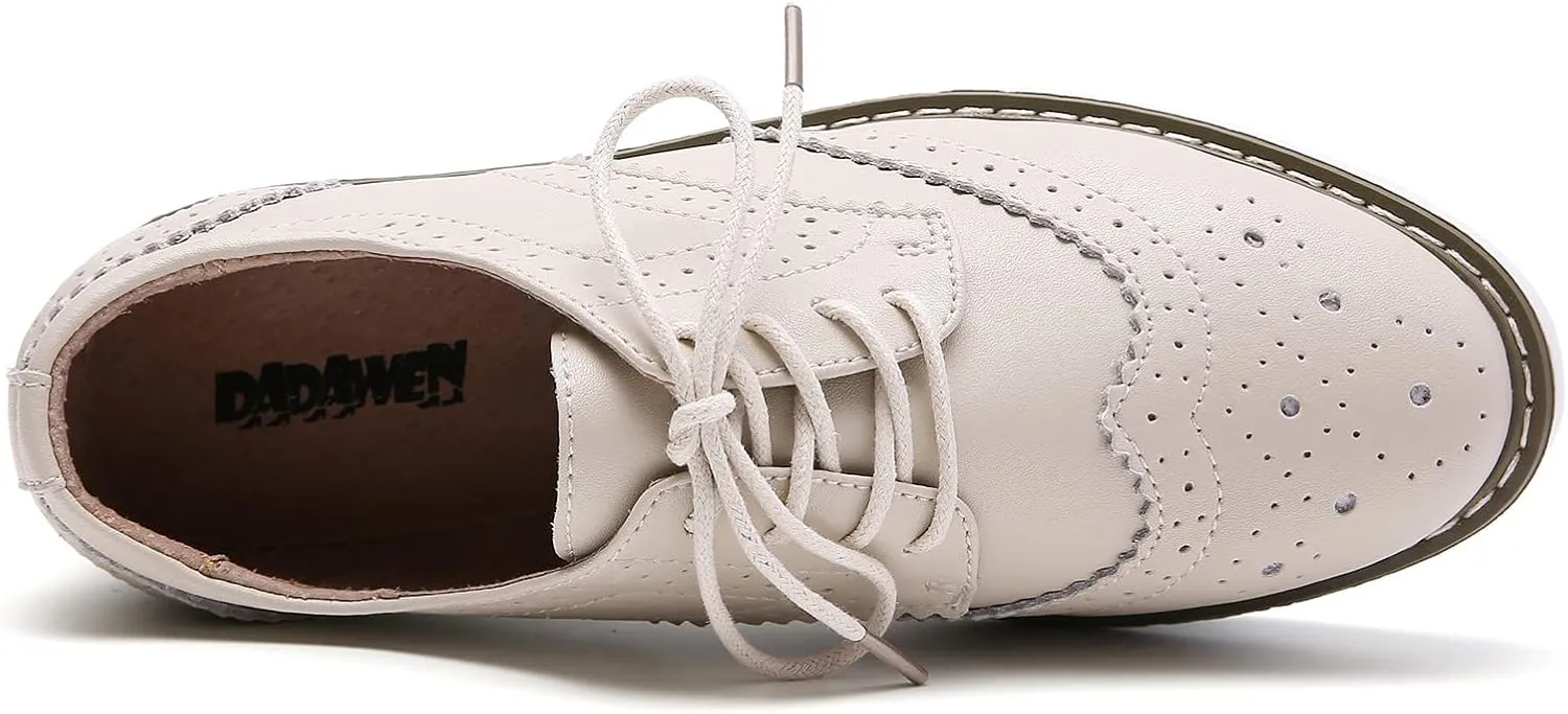 DADAWEN Women's Platform Lace-Up Wingtips Square Toe Oxfords Shoe
