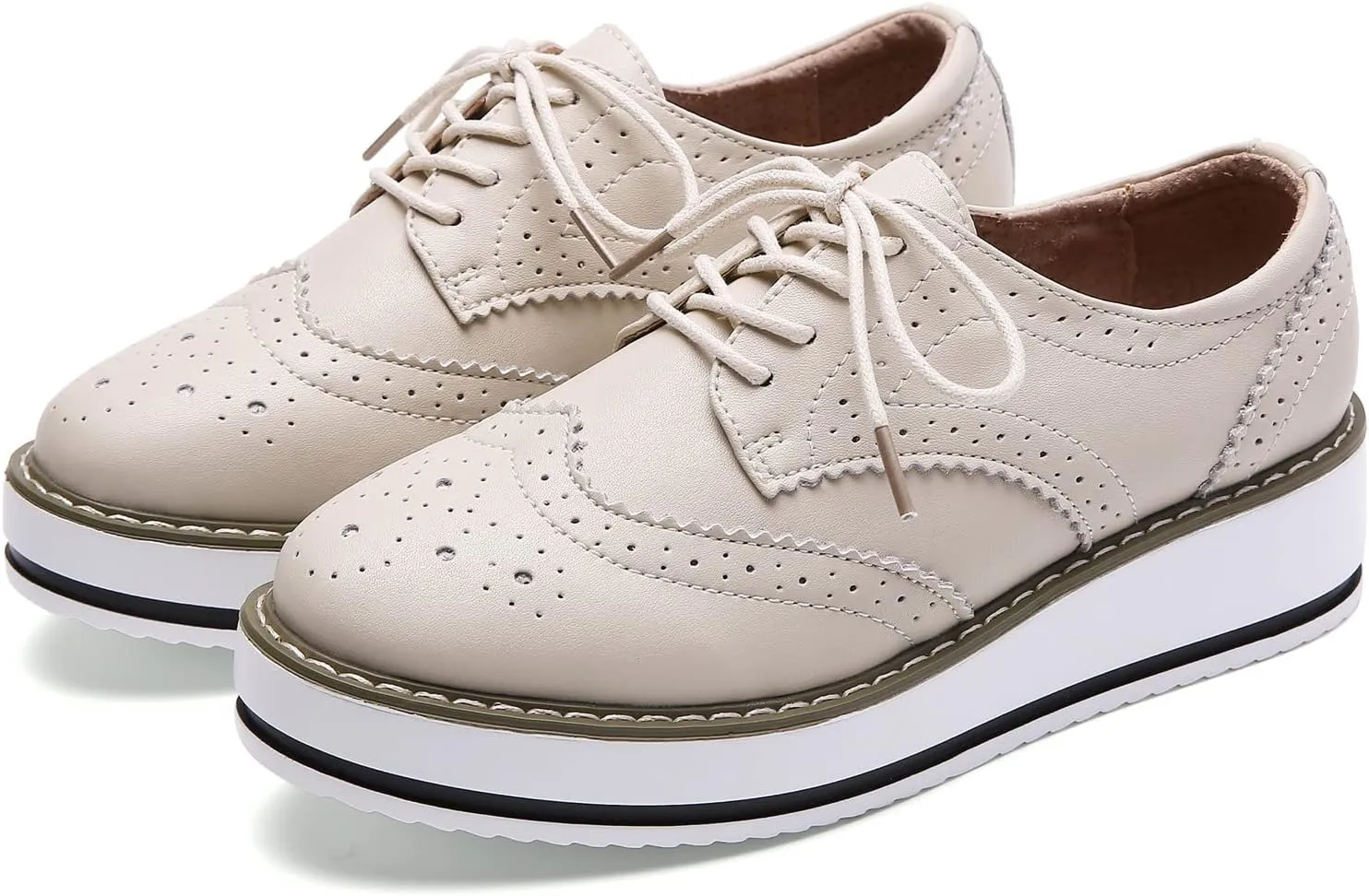 DADAWEN Women's Platform Lace-Up Wingtips Square Toe Oxfords Shoe