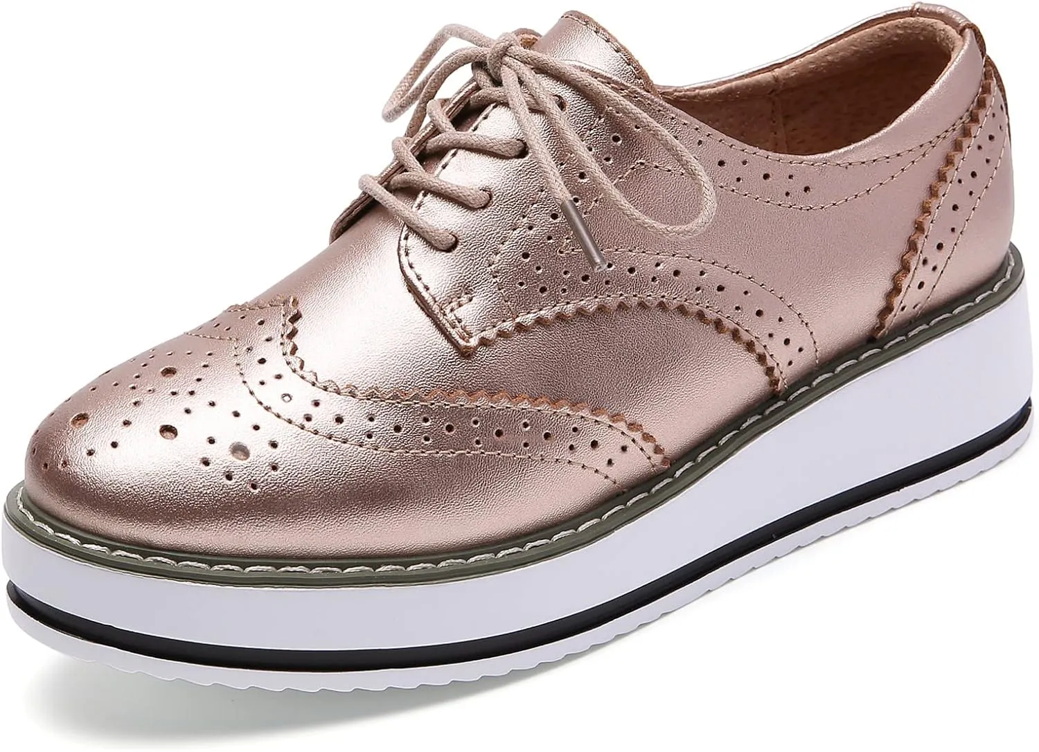 DADAWEN Women's Platform Lace-Up Wingtips Square Toe Oxfords Shoe