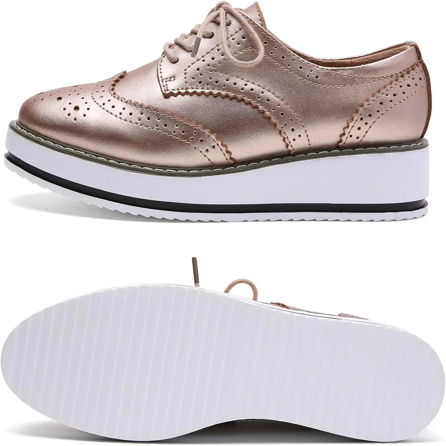 DADAWEN Women's Platform Lace-Up Wingtips Square Toe Oxfords Shoe