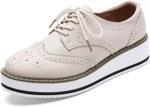 DADAWEN Women's Platform Lace-Up Wingtips Square Toe Oxfords Shoe