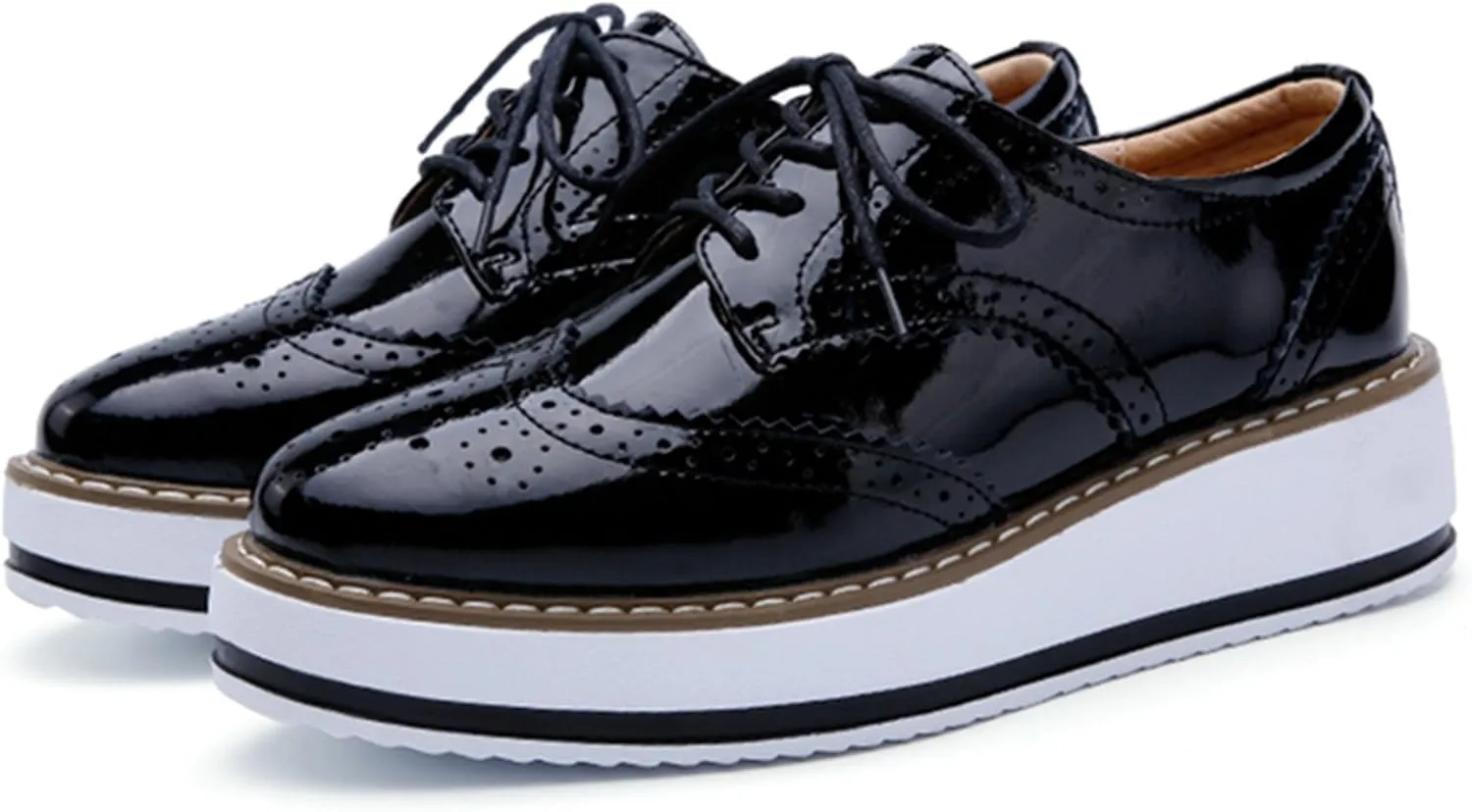 DADAWEN Women's Platform Lace-Up Wingtips Square Toe Oxfords Shoe
