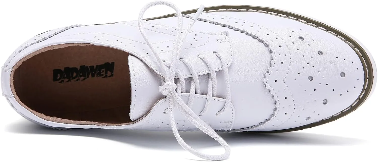DADAWEN Women's Platform Lace-Up Wingtips Square Toe Oxfords Shoe
