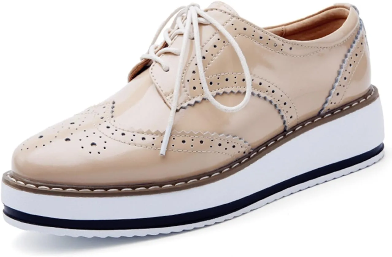 DADAWEN Women's Platform Lace-Up Wingtips Square Toe Oxfords Shoe