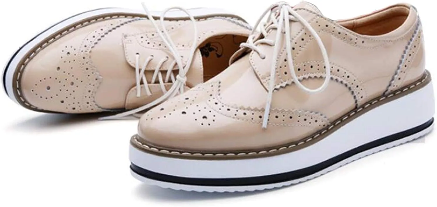 DADAWEN Women's Platform Lace-Up Wingtips Square Toe Oxfords Shoe