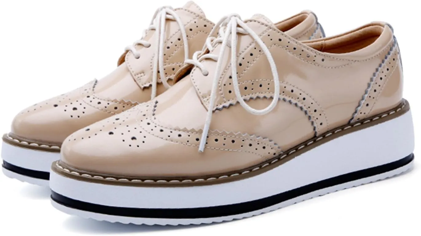 DADAWEN Women's Platform Lace-Up Wingtips Square Toe Oxfords Shoe