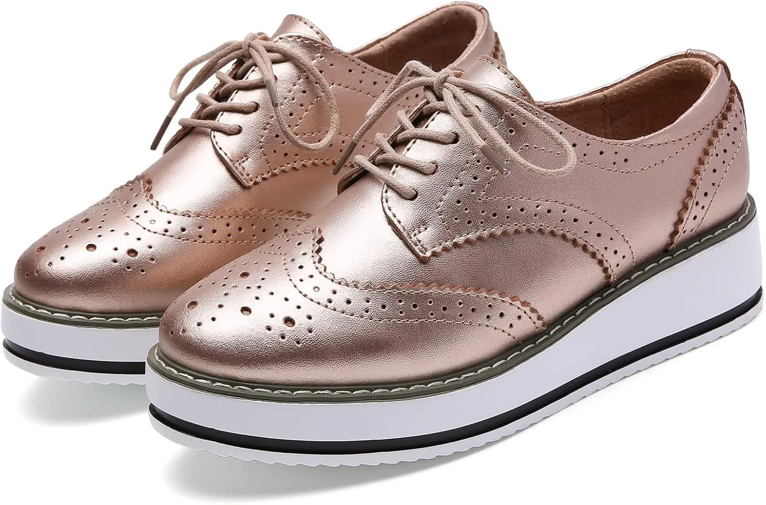 DADAWEN Women's Platform Lace-Up Wingtips Square Toe Oxfords Shoe