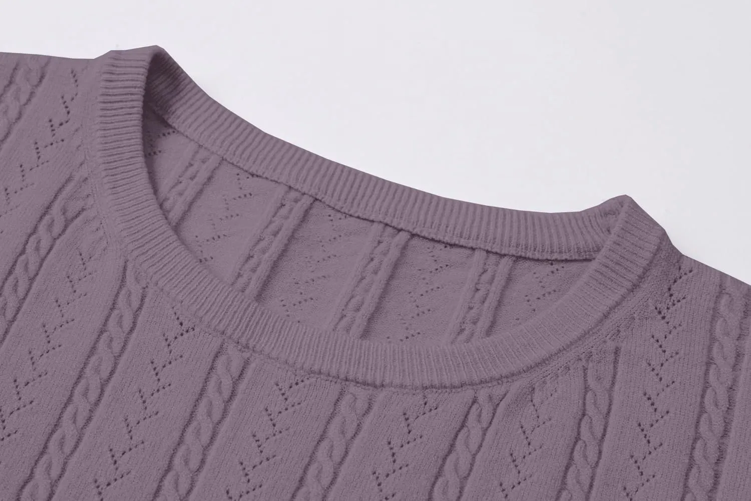 DAIMIDY Women's Short Sleeve Sweaters Hollow Out Summer Sweater Lightweight Cable Knit Pullover Tops