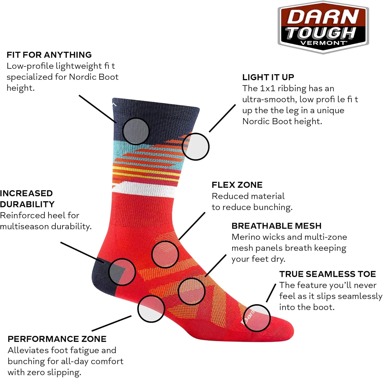 Darn Tough Men's Lillehammer Nordic Boot Lightweight Snow Sock (Style 8032) -