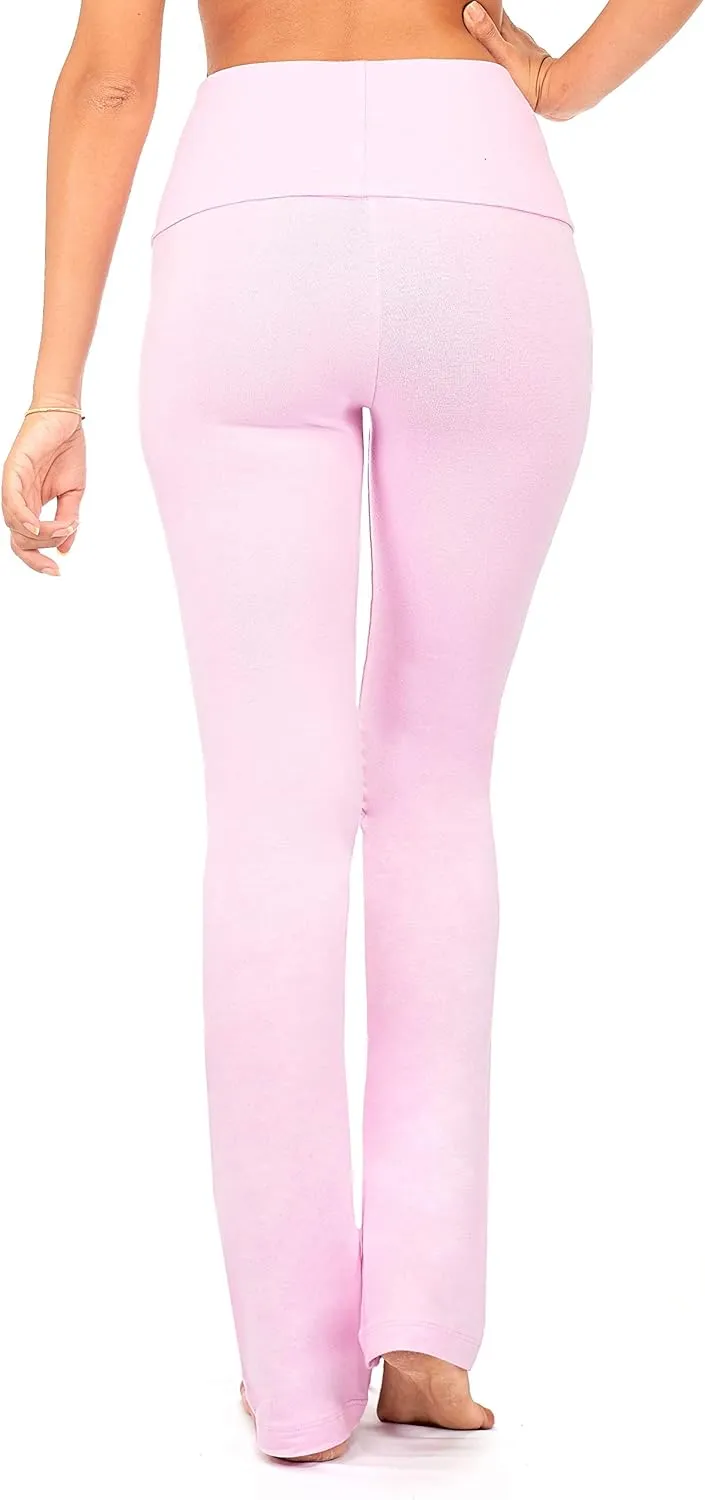DEAR SPARKLE Bootcut Fold Over Leggings for Women | Slim Look Bootleg Yoga Pants w Pocket   Plus Size (C5 F)
