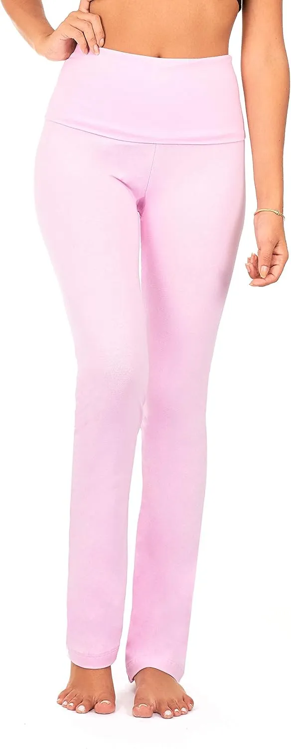 DEAR SPARKLE Bootcut Fold Over Leggings for Women | Slim Look Bootleg Yoga Pants w Pocket   Plus Size (C5 F)